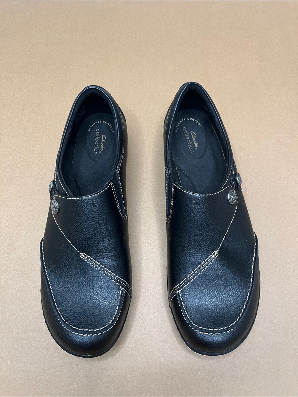 Clarks Black Leather Slip-On Loafers for Women Size 11 W